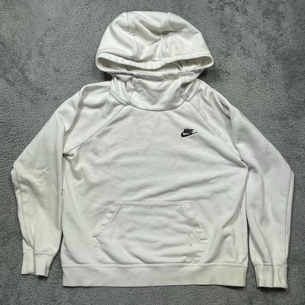 Nike Essentials Hoodie Women's L White Funnel Neck Fleece Pullover Streetwear